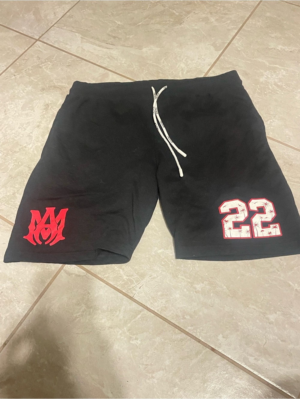 AMIRI Black Athletic Shorts with Red Logo and Red Number 22